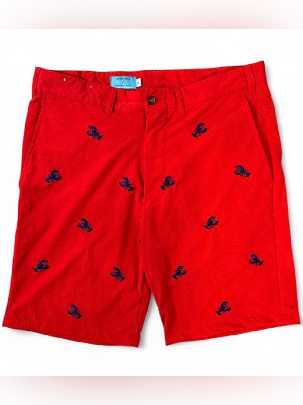 Castaway Men’s Red Chino Shorts Lobster Embroidery Flat Front Pockets Size 36